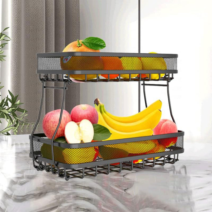 2 Tier Storage Basket Rack Carbon Steel Black 37cm