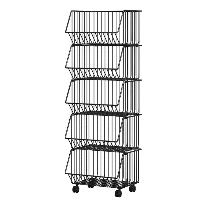 5 Layer Kitchen Storage Rack With Locking Wheels Black