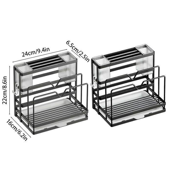 Kitchen Knife Rack Carbon Steel No Drill With Drip Tray