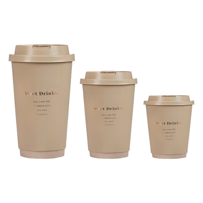50 Pcs Coffee Paper Cups with Lids Matte Brown 330ml 380ml 500ml