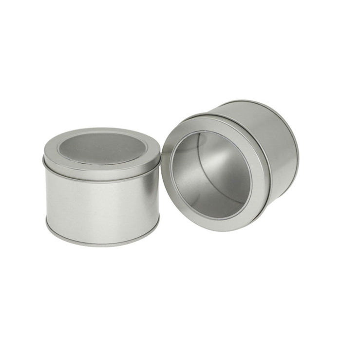 10 Pcs Window Tin Boxes Round Iron 9x6cm Grey Gold Silver