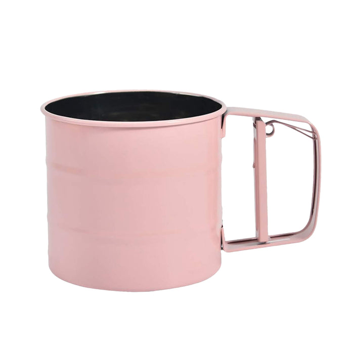 Stainless Steel Hand Crank Rotary Flour Sifter for Baking in Pink or Blue