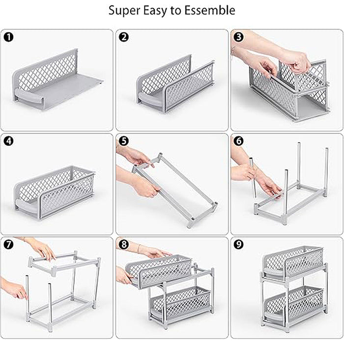 2 Tier Spice Rack Storage Organiser Plastic with Pull-Out Drawer