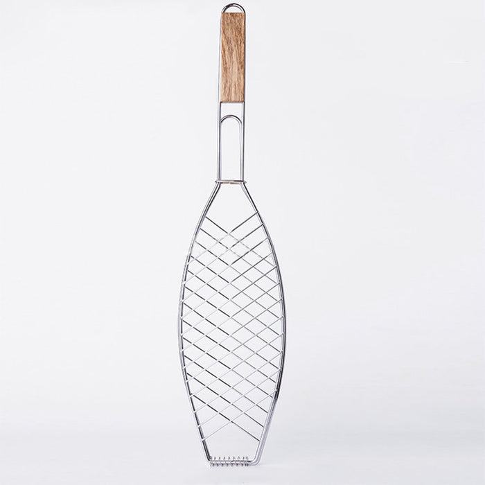 Iron BBQ Net Clamp with Wooden Handle Fish and Square Shape 2 Sizes