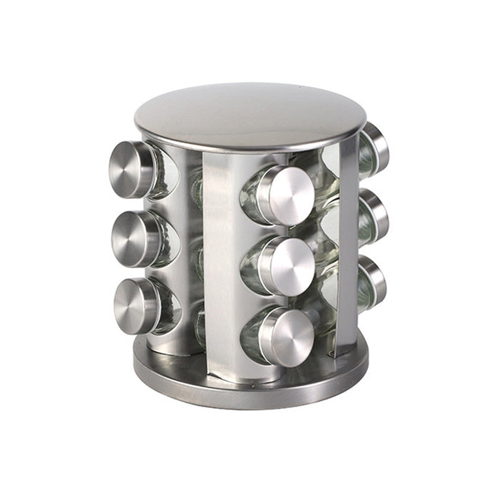 Stainless Steel Rotating Spice Rack with 12 Glass Jars