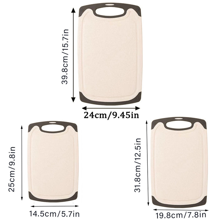 3PCS Wheat Straw Cutting Board Set Non Slip Juice Grooves