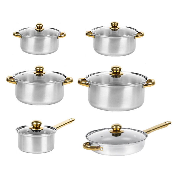 12 Pcs Stainless Steel Cookware Set Non-Stick Pots and Pans
