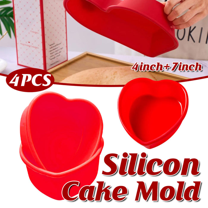 4PCS Heart Silicone Cake Moulds Non Stick Dessert Trays