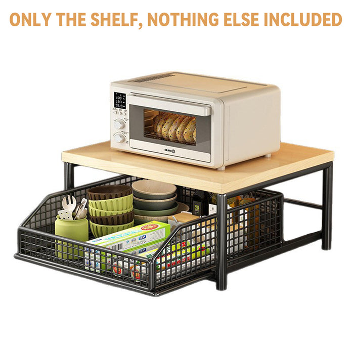 Kitchen Countertop Storage Rack With Drawer Iron Wood