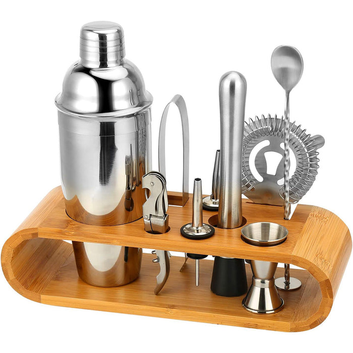 Cocktail Shaker Set 750ml Stainless Steel with Bamboo Stand