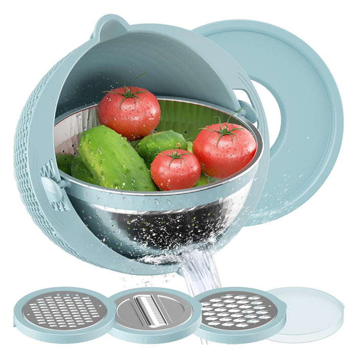 Stainless Steel Drainer Basket With Double Layer Blue