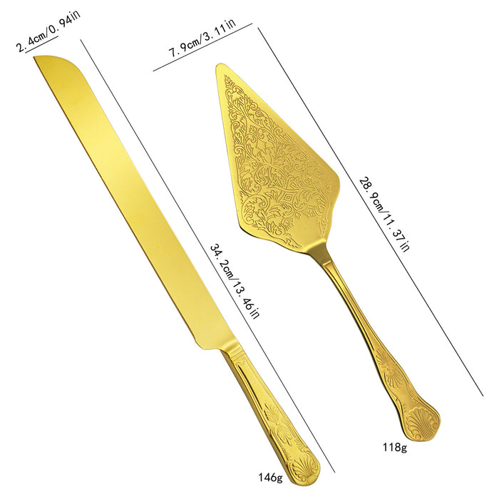 Cake Knife And Scoop Set Stainless Steel Gold Silver