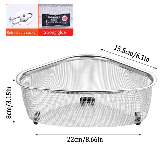 Stainless Steel Triangle Sink Drain Basket Fine Mesh With Suction Cup