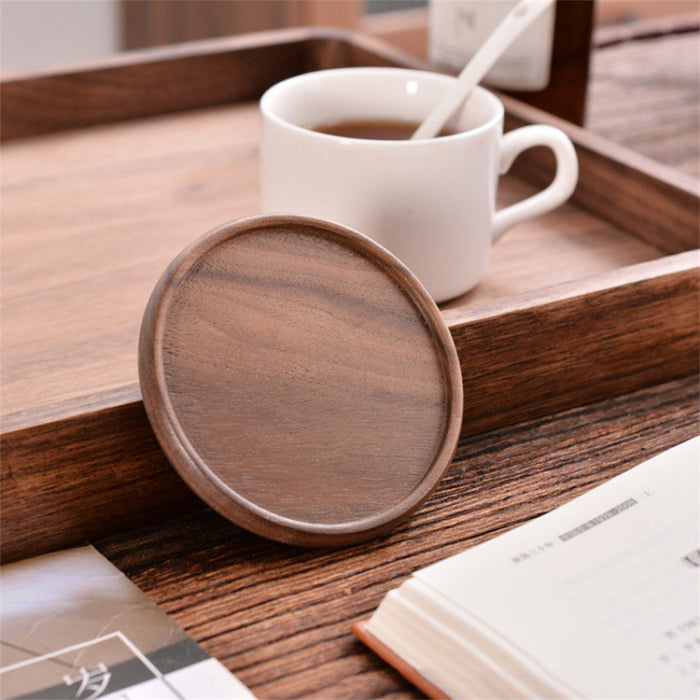 4 Pcs Round Wooden Coaster Set Heat Resistant Natural Wood Grain 8.8 cm