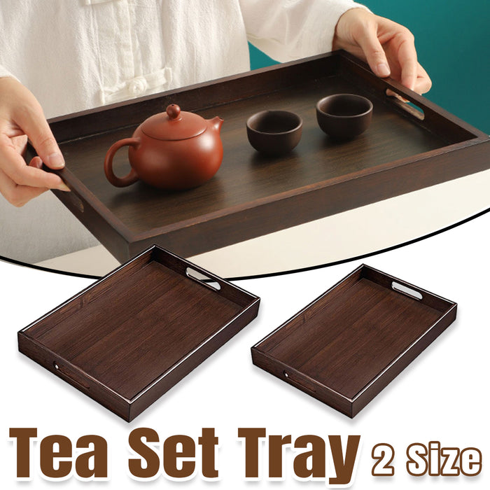 Bamboo Tea Serving Tray Walnut Colour with Handles