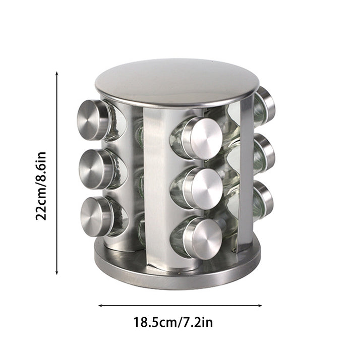 Stainless Steel Rotating Spice Rack with 12 Glass Jars