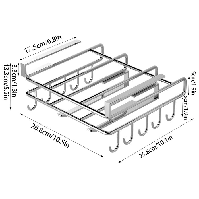 Cabinet Hanging Storage Rack Carbon Steel Silver With Hooks