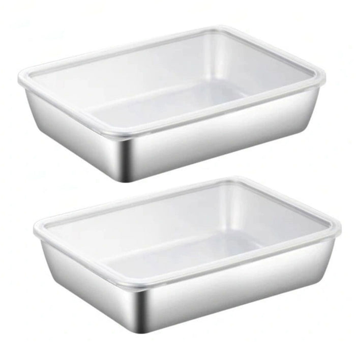 2pcs Stainless Steel Food Storage Containers With Lid, 55x200x55mm