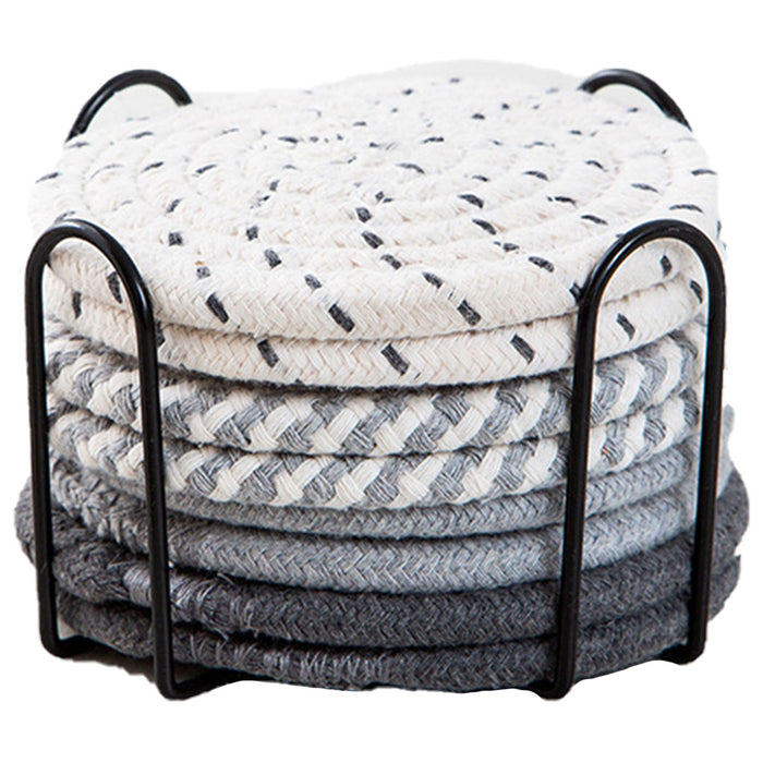 8pcs Round Cotton Woven Coaster, Dining Table Mat