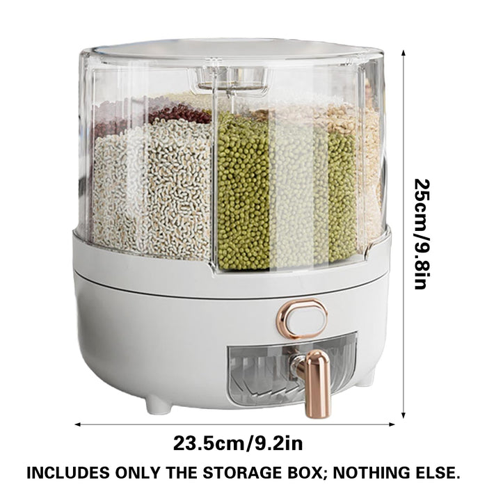 Rotating Rice Storage Container with Button Dispenser