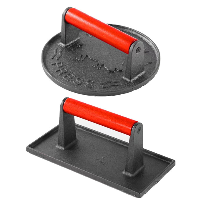 2PCS Cast Iron Meat Press Beech Wood Handle Round Square