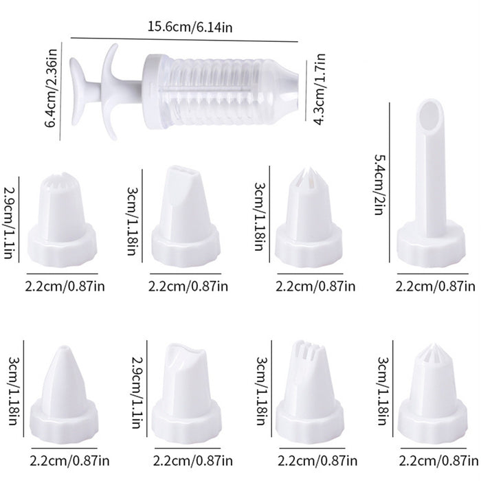 Cookie Press Gun with 8 Nozzles Food-Grade Plastic White