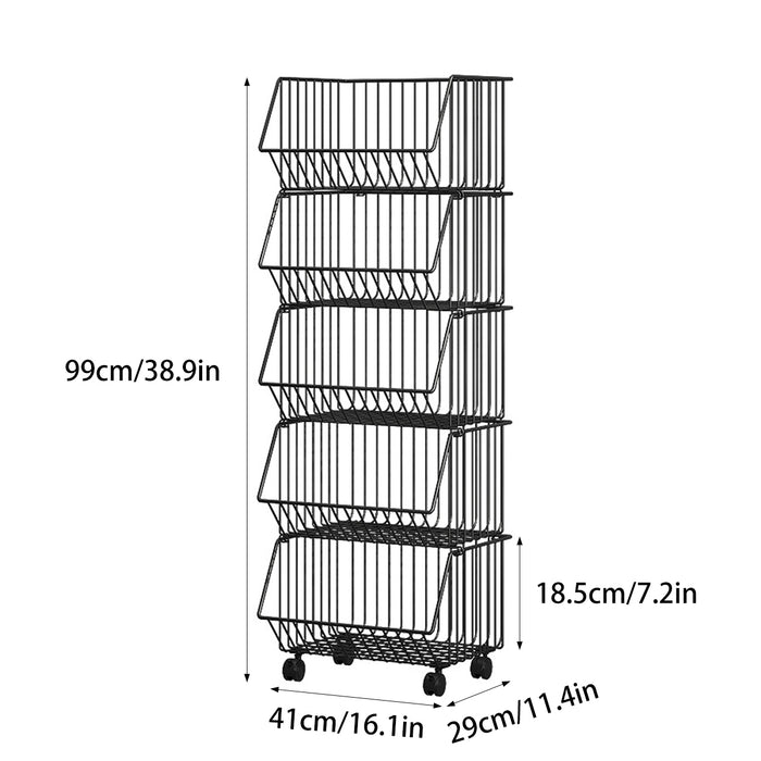 5 Layer Kitchen Storage Rack With Locking Wheels Black