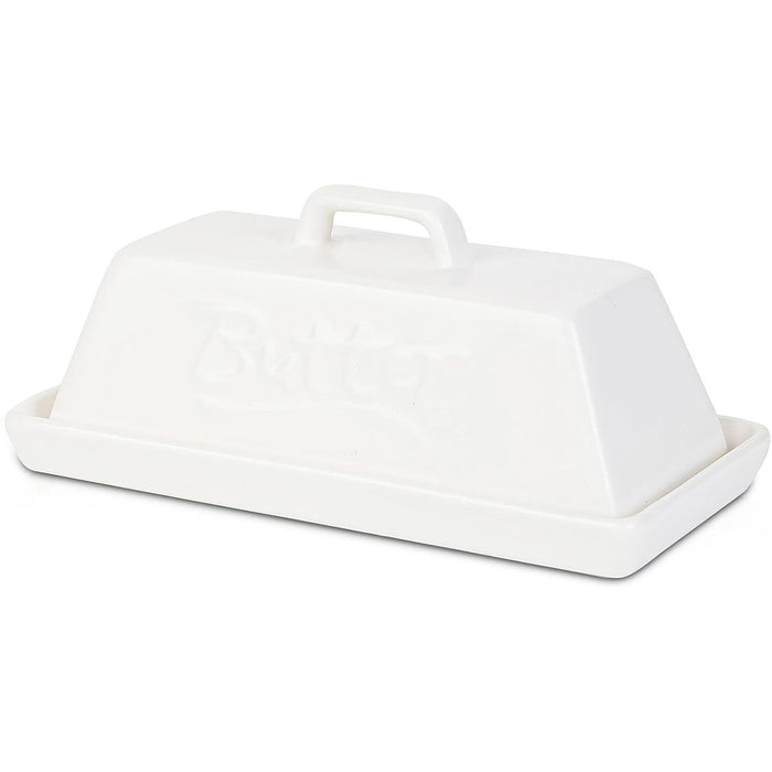 Ceramic Butter Tank with Lid Moisture Proof White 18.5cm