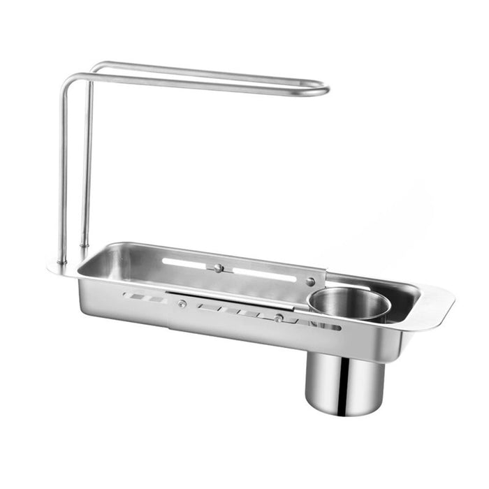 Retractable Sink Draining Rack With Filter Cup Silver Black