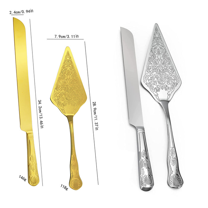 Cake Knife And Scoop Set Stainless Steel Gold Silver