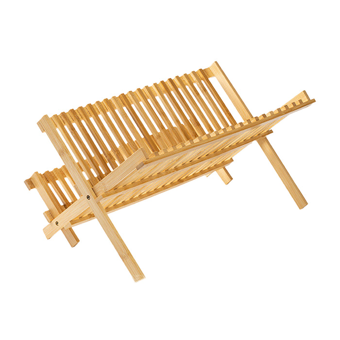 Foldable Bamboo 2 Tier Dish Drying Rack for Kitchen Counter