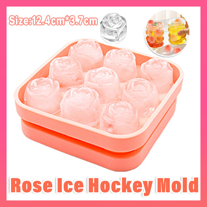 9 Cavity Rose Ice Ball Mould Food Grade Silicone Pink