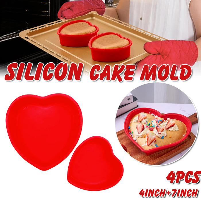 4PCS Heart Silicone Cake Moulds Non Stick Dessert Trays