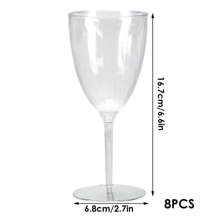 8 Pcs Plastic Wine Glasses 210ml Twill Design Transparent