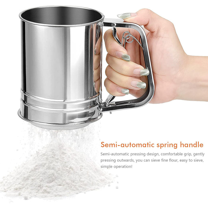 Stainless Steel Handheld Flour Sifter with Double-Layer Mesh for Baking