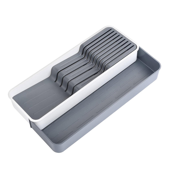 Expandable Knife Organiser Tray with Silicone Inserts White Grey