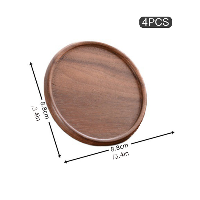 4 Pcs Round Wooden Coaster Set Heat Resistant Natural Wood Grain 8.8 cm