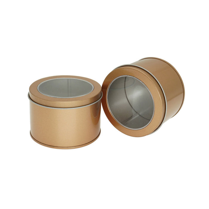 10 Pcs Window Tin Boxes Round Iron 9x6cm Grey Gold Silver