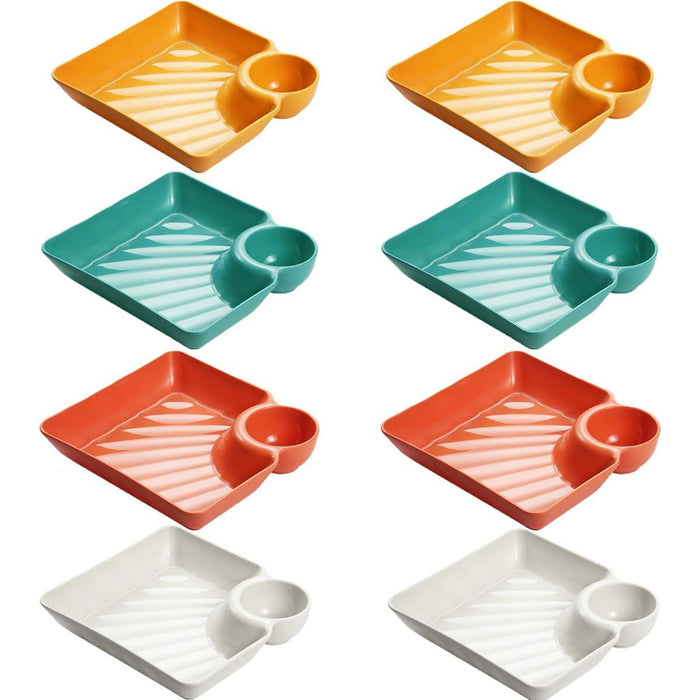 Square Plate with Dipping Tray, 8pcs