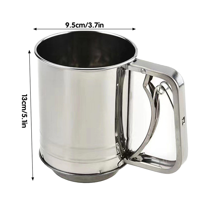 Stainless Steel Handheld Flour Sifter with Double-Layer Mesh for Baking