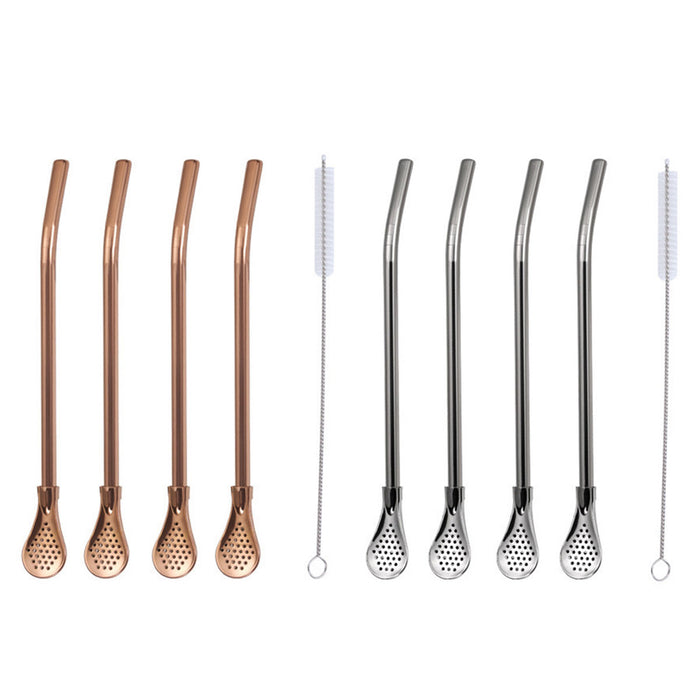 5 Pcs Straw Spoons with Removable Filter 18cm Stainless Steel