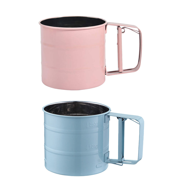 Stainless Steel Hand Crank Rotary Flour Sifter for Baking in Pink or Blue