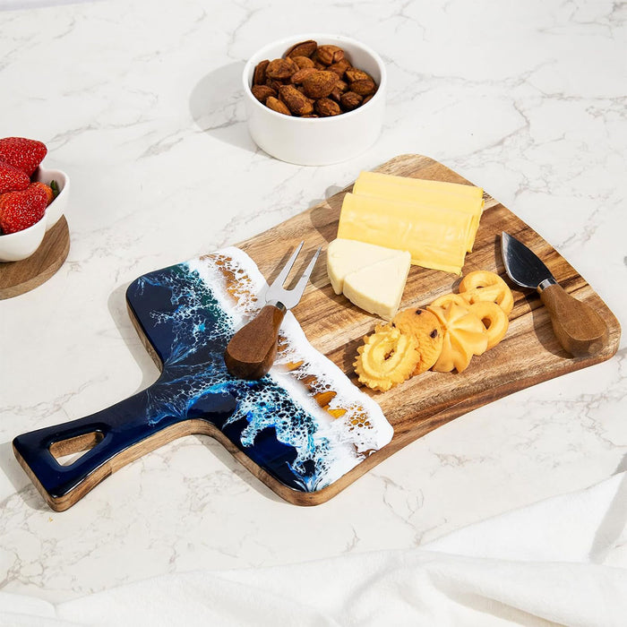 Wave Cutting Board Wood With Resin Coating Handle 36cm