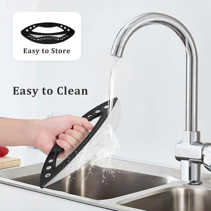 430 Stainless Steel Pizza Cutter with Protective Cover PP Handle 29.6 x 11.5 cm
