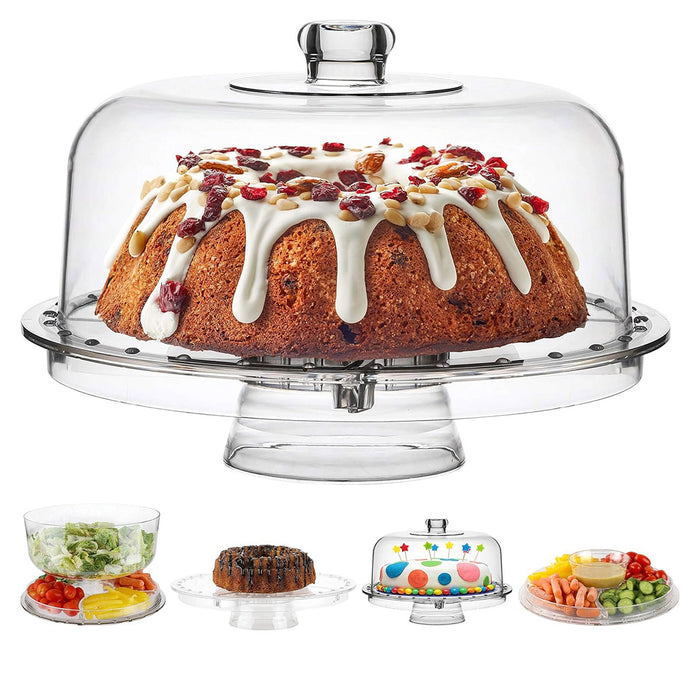 Multi-Function Clear Plastic Cake Stand Salad Bowl and Fruit Platter 30.7 cm