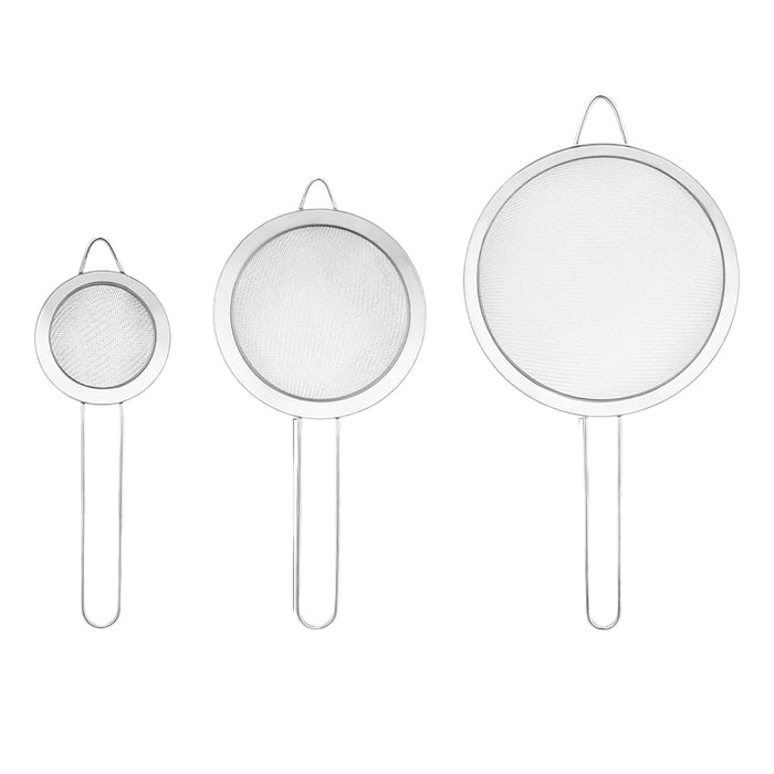 3 Pcs Stainless Steel Flour Sifter Fine Mesh Strainer Set