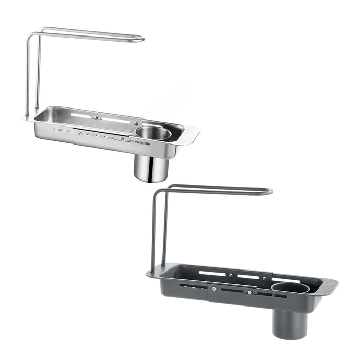 Retractable Sink Draining Rack With Filter Cup Silver Black