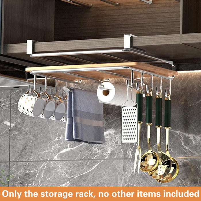 Cabinet Hanging Storage Rack Carbon Steel Silver With Hooks