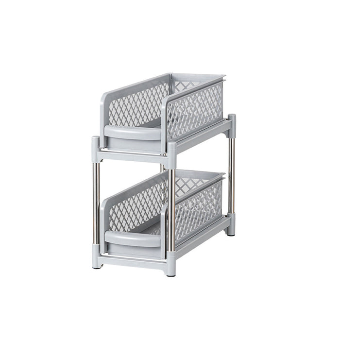2 Tier Spice Rack Storage Organiser Plastic with Pull-Out Drawer