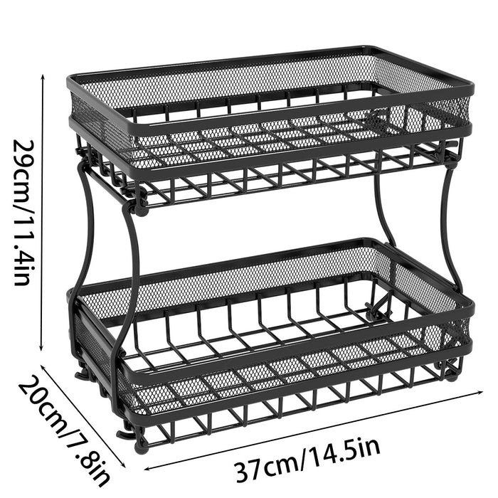 2 Tier Storage Basket Rack Carbon Steel Black 37cm
